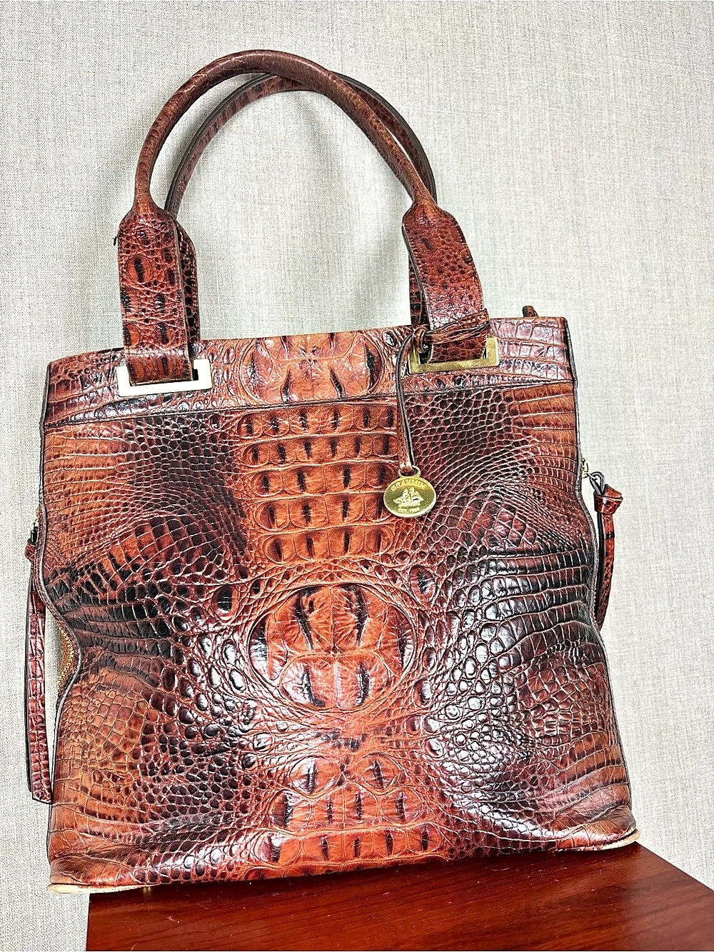 Brahmin Ono Melbourne Brown Croc Embossed Leather Shoulder Bag